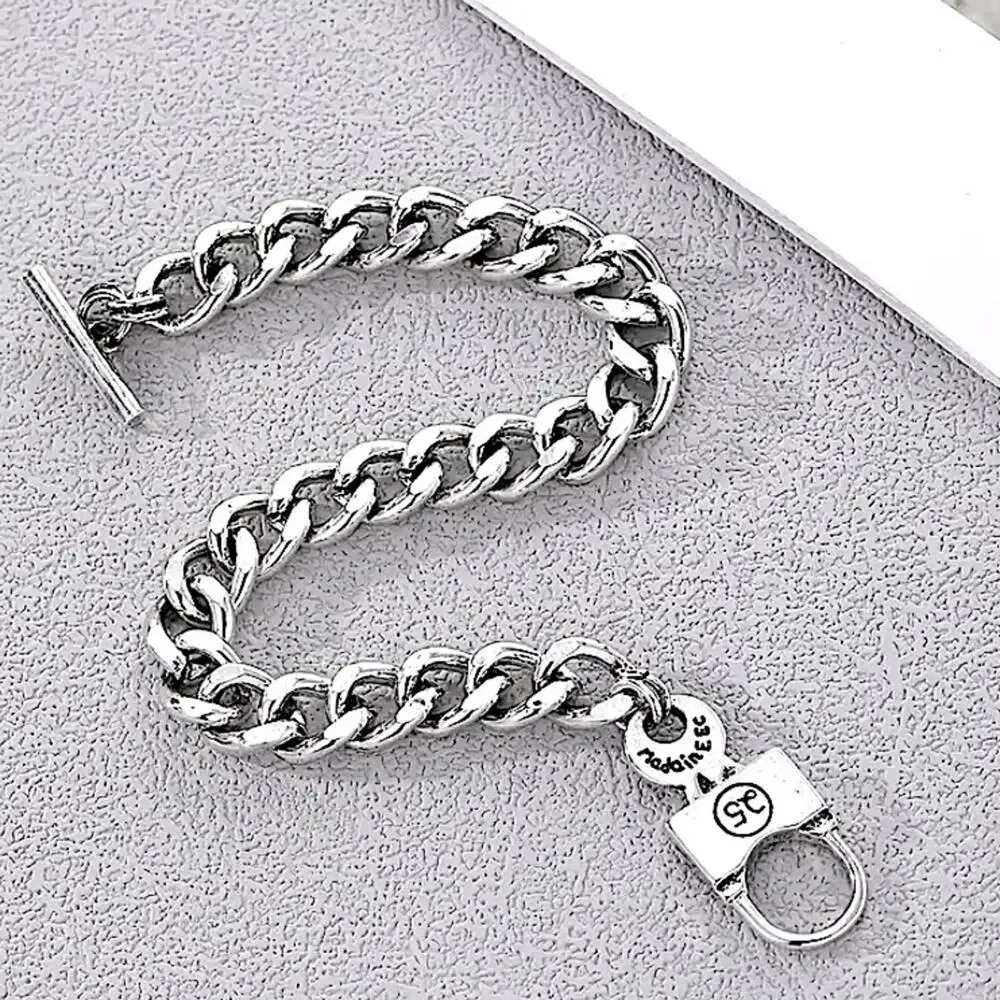 Stainless Steel Lock Bracelet Chain Link Statement Cuban - Picture 6 of 7
